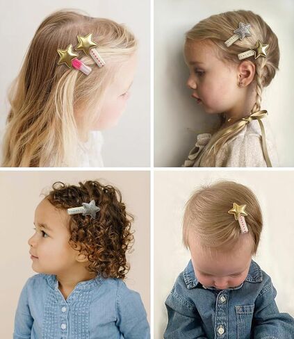 Star Hair Clips for Girls, 10 Pcs Glitter Silver & Gold Fully Lined Alligator Clips, Non Slip Baby Barrettes Hair Pins Accessories for Toddlers Kids' Fine Hair in Saudi Arabia