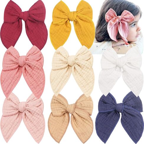 8 قطع من أقواس الشعر للفتيات من CÉLLOT، مصنوعة من القطن والكتان مقاس 5 بوصات، أقواس شعر تمساح للفتيات الصغيرات والأطفال الصغار إكسسوارات شعر مصنوعة يدويًا in Kuwait