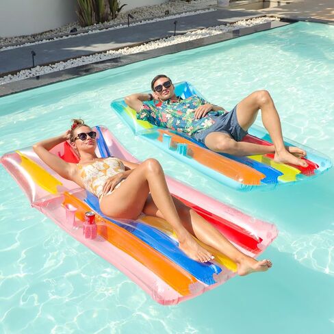2 Pack Pool Floats Adults with Cup Holder, 72'' Inflatable Floaties Pool Lounger Raft Lake Floats for Adults Heavy Duty in Saudi Arabia