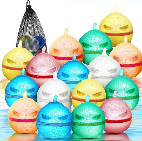 Hiliop 16PCS Reusable Water Balloons for Kids, Resealable Water Balloons Refillable Water Balloons Self Sealing Quick Fill with Mesh Bag in Saudi Arabia