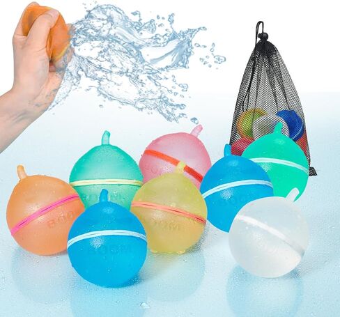 Hiliop 16PCS Reusable Water Balloons for Kids, Resealable Water Balloons Refillable Water Balloons Self Sealing Quick Fill with Mesh Bag in Saudi Arabia