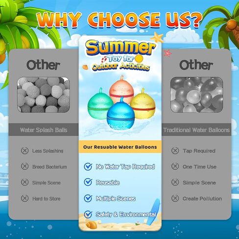 Hiliop 16PCS Reusable Water Balloons for Kids, Resealable Water Balloons Refillable Water Balloons Self Sealing Quick Fill with Mesh Bag in Saudi Arabia