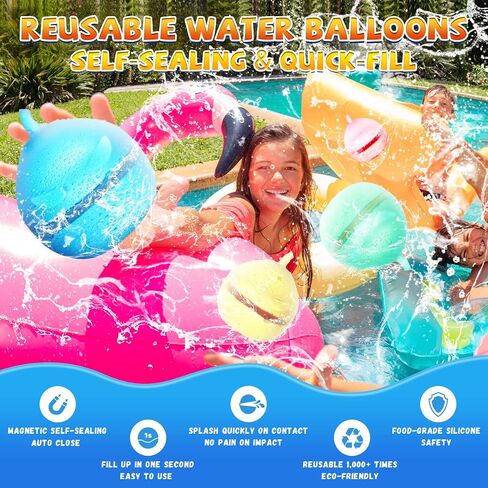 Hiliop 16PCS Reusable Water Balloons for Kids, Resealable Water Balloons Refillable Water Balloons Self Sealing Quick Fill with Mesh Bag in Saudi Arabia