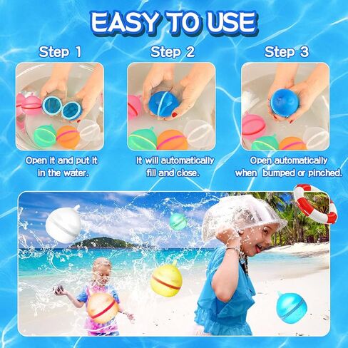 Hiliop 16PCS Reusable Water Balloons for Kids, Resealable Water Balloons Refillable Water Balloons Self Sealing Quick Fill with Mesh Bag in Saudi Arabia