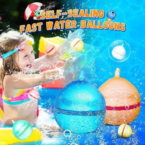 Hiliop 16PCS Reusable Water Balloons for Kids, Resealable Water Balloons Refillable Water Balloons Self Sealing Quick Fill with Mesh Bag in Saudi Arabia