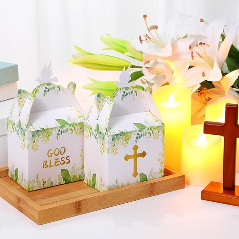 72 Pcs Baptism Favors Goodie Gable Boxes Religious Party First Communion Party Favors Baptism Decorations Baptism Gifts God Bless Candy Boxes for Boys Girls Christening Baby Shower in Saudi Arabia