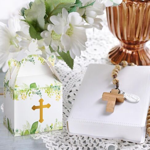 72 Pcs Baptism Favors Goodie Gable Boxes Religious Party First Communion Party Favors Baptism Decorations Baptism Gifts God Bless Candy Boxes for Boys Girls Christening Baby Shower in Saudi Arabia