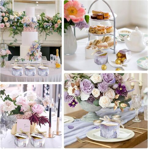 50 قطعة من صناديق هدايا حفلات الزفاف الرخامية من AerWo للضيوف، علب هدايا حلوى صغيرة سداسية الشكل مع أشرطة فيونكة لحفلات الزفاف وحفلات استقبال المولود الجديد وديكورات أعياد الميلاد السنوية in Kuwait