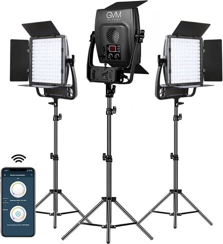 GVM 200W Video Light Kit with Softbox and Stand, Photography Lighting for Continuous Output Lighting with Bowen Mount/APP/DMX, 93000lux@0.5m LED Spotlight Studio Light for Photography,3200K-5600K in Saudi Arabia