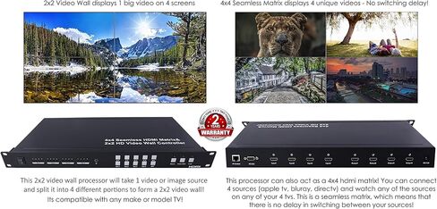 جدار فيديو 2x2 ومعالج مصفوفة HDMI غير ملحوم 4x4 1080P HD Splicer Splitter أربع شاشات in Kuwait