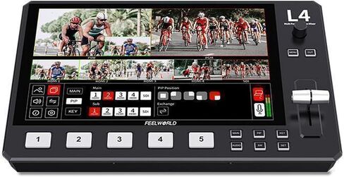 Feel WORLD L4 5 قنوات HD محول فيديو متعدد الكاميرات مع شاشة لمس LCD مقاس 10.1 بوصة و4 مدخلات HDMI ومدخل SDI واحد للبث المباشر in Saudi Arabia