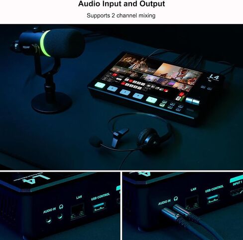 Feel WORLD L4 5 قنوات HD محول فيديو متعدد الكاميرات مع شاشة لمس LCD مقاس 10.1 بوصة و4 مدخلات HDMI ومدخل SDI واحد للبث المباشر in Saudi Arabia