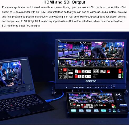 Feel WORLD L4 5 قنوات HD محول فيديو متعدد الكاميرات مع شاشة لمس LCD مقاس 10.1 بوصة و4 مدخلات HDMI ومدخل SDI واحد للبث المباشر in Saudi Arabia