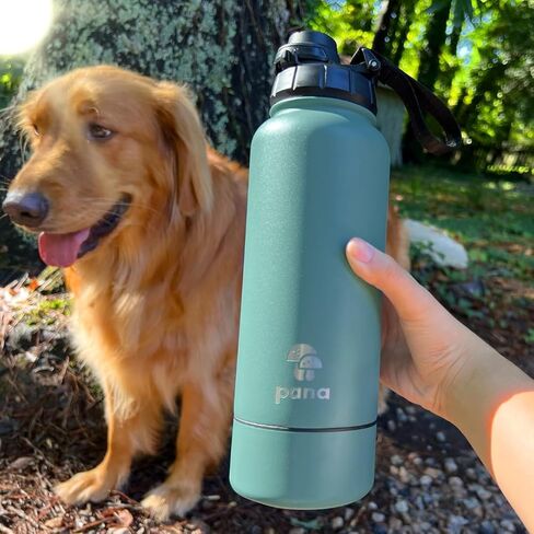 PANA Dog Water Bottle - 32 oz Stainless Steel Leak-Proof Dispenser with Bowl - Ideal for Travel, Walking, Hiking, and Outdoor Adventures(Sage Green) in Saudi Arabia