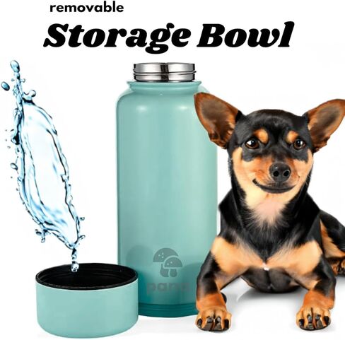PANA Dog Water Bottle - 32 oz Stainless Steel Leak-Proof Dispenser with Bowl - Ideal for Travel, Walking, Hiking, and Outdoor Adventures(Sage Green) in Saudi Arabia
