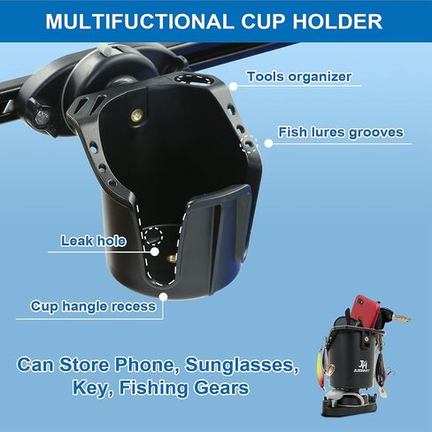 JUIHOHAKY Kayak Cup Holder, Fits Vertical & Horizontal Track Mount Install, Multi-Functional Cup Holder for Kayak Accessories, Ideal for Drinks, Fishing Gear and Phone Holder in Saudi Arabia