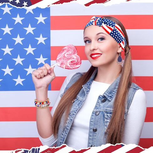 Kingdder 18 جهاز كمبيوتر شخصى الرابع من يوليو النساء الملحقات مجموعات العلم الأمريكي الأقراط الوطنية عصابات البوهيمي تمتد الأساور الولايات المتحدة الأمريكية العلم مجموعة المجوهرات التذكارية عيد الاستقلال هدايا حزب للنساء الفتيات in Kuwait