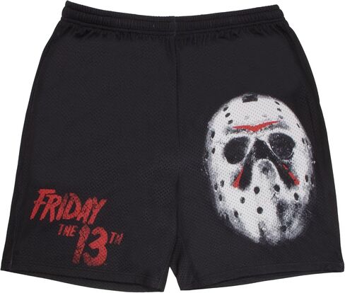 WARNER BROS Friday The 13th Jason Voorhees Hockey Mask Mens Mesh Shorts, Horror Movie Casual Shorts for Men in Saudi Arabia