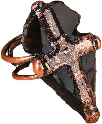 Big Cross Natural Black Obsidian Statement Ring for Women Girls Midi Thumb Adjustable Gemstone Dainty Trendy Simple Party Wedding Band Rings Jewelry Birthday Party Gifts in Kuwait
