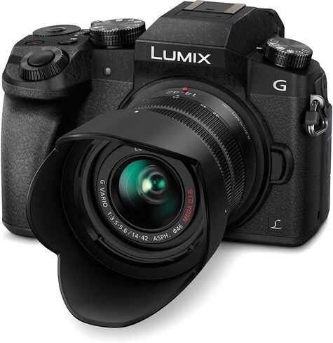 Panasonic Lumix DMC-G7 Mirrorless Digital Camera with 14-42mm Lens (Black) (DMC-G7KK) - Bundle - with LED Light + DMW-BLC12 Battery + 32GB Card + Soft Bag + 12 Inch Flexible Tripod + More (Renewed) in Saudi Arabia