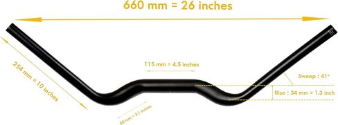 مقود الدراجة Satori NOIRETTE Plus من سبائك الألومنيوم مقاس 31.8 × 660 مم - 41 درجة للخلف - للرحلات والتجول والمدينة والتنقل والدراجات الرجعية الحضرية - شكل شارب عريض جدًا على شكل حرف M هولندي in Kuwait