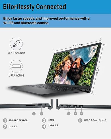 لاب توب ديل انسبايرون 15 3525 2024 الأحدث، ذاكرة وصول عشوائي 32 جيجا، 1 تيرابايت SSD، أداء عالي للأعمال والطلاب، شاشة FHD IPS مقاس 15.6 بوصة، معالج AMD Ryzen 5 5500U (حتى 4 جيجا هرتز Beat i7-10710U)، ويندوز 11 برو in Saudi Arabia