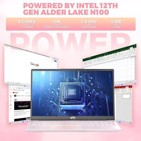 Nimo 15.6 بوصة كمبيوتر محمول، Windows 11، معالج Pentium 4-Core، Intel N100 (Beat I3 1115G4)، 8GB DDR4 512GB SSD، شاشة 1080P، WiFi 6، BT5.2، USB3.0، Type_C، كمبيوتر محمول خفيف الوزن مع كاميرا ويب، المفاتيح العددية in Kuwait