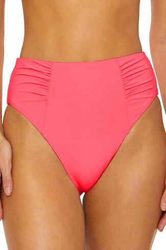 Women's Buckle Up Shirred High-Waisted Bikini Bottom, Cheeky Coverage, Swimwear Separates in Saudi Arabia