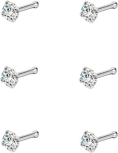 FANSING 6pcs Straight Nose Bones Studs for Women Round Clear CZ Nose Studs in Saudi Arabia