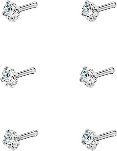 FANSING 6pcs Straight Nose Bones Studs for Women Round Clear CZ Nose Studs in Saudi Arabia