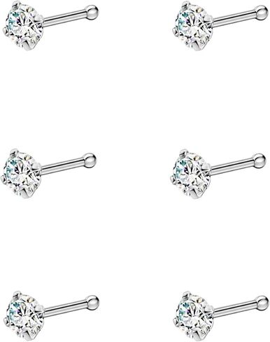 FANSING 6pcs Straight Nose Bones Studs for Women Round Clear CZ Nose Studs in Saudi Arabia