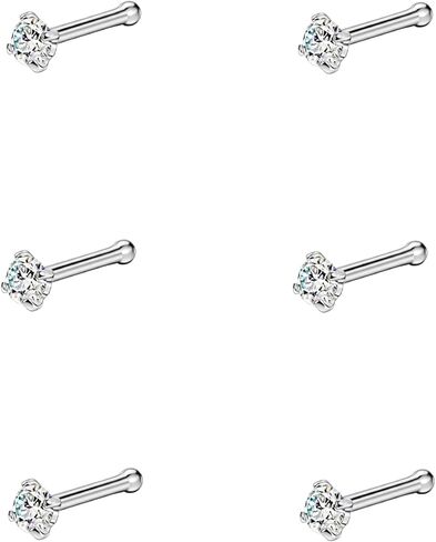 FANSING 6pcs Straight Nose Bones Studs for Women Round Clear CZ Nose Studs in Saudi Arabia