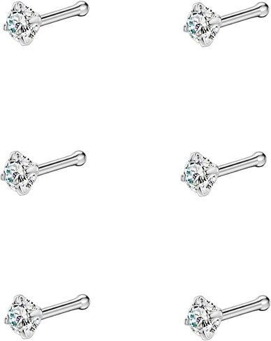 FANSING 6pcs Straight Nose Bones Studs for Women Round Clear CZ Nose Studs in Saudi Arabia