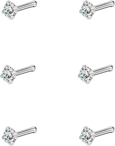 FANSING 6pcs Straight Nose Bones Studs for Women Round Clear CZ Nose Studs in Saudi Arabia