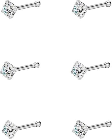 FANSING 6pcs Straight Nose Bones Studs for Women Round Clear CZ Nose Studs in Saudi Arabia