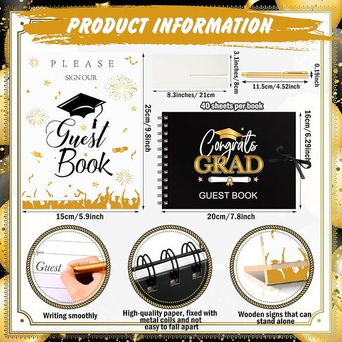 Nezyo 3 Pcs Graduation Guest Book Class of 2024 Graduation Sign Book with Pen Wood Table Sign Party Supplies Guest Graduation Sign in Book Memory Book for High School College Graduation Gift(Elegant) in Saudi Arabia