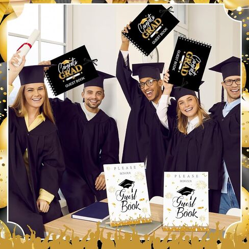 Nezyo 3 Pcs Graduation Guest Book Class of 2024 Graduation Sign Book with Pen Wood Table Sign Party Supplies Guest Graduation Sign in Book Memory Book for High School College Graduation Gift(Elegant) in Saudi Arabia