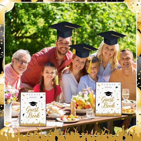 Nezyo 3 Pcs Graduation Guest Book Class of 2024 Graduation Sign Book with Pen Wood Table Sign Party Supplies Guest Graduation Sign in Book Memory Book for High School College Graduation Gift(Elegant) in Saudi Arabia