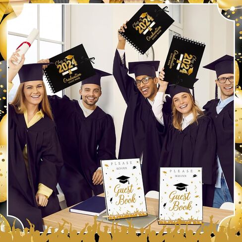 Nezyo 3 Pcs Graduation Guest Book Class of 2024 Graduation Sign Book with Pen Wood Table Sign Party Supplies Guest Graduation Sign in Book Memory Book for High School College Graduation Gift(Elegant) in Saudi Arabia