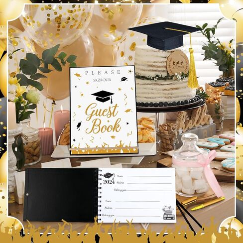 Nezyo 3 Pcs Graduation Guest Book Class of 2024 Graduation Sign Book with Pen Wood Table Sign Party Supplies Guest Graduation Sign in Book Memory Book for High School College Graduation Gift(Elegant) in Saudi Arabia