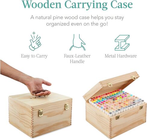 مجموعة منتجات بيست تشويس مكونة من 168 قلم تحديد قائم على الكحول، وأقلام تحديد كحول مزدوجة الرأس للبالغين، ومجموعة فنية مزدوجة الجوانب مع فرشاة وطرف إزميل، ومخطط ألوان، وحقيبة حمل خشبية - طبيعية in Kuwait