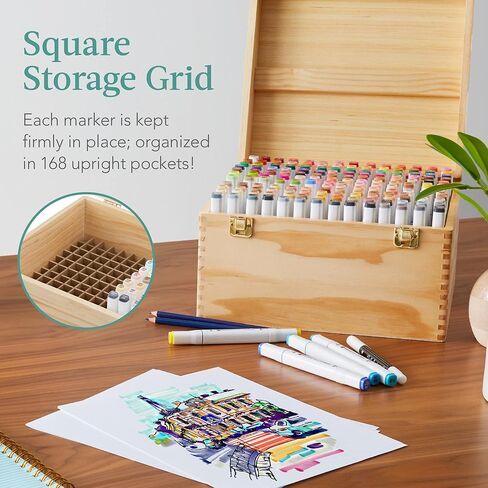 مجموعة منتجات بيست تشويس مكونة من 168 قلم تحديد قائم على الكحول، وأقلام تحديد كحول مزدوجة الرأس للبالغين، ومجموعة فنية مزدوجة الجوانب مع فرشاة وطرف إزميل، ومخطط ألوان، وحقيبة حمل خشبية - طبيعية in Kuwait