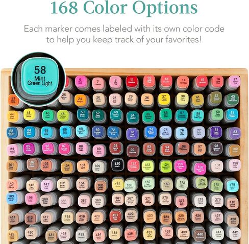 مجموعة منتجات بيست تشويس مكونة من 168 قلم تحديد قائم على الكحول، وأقلام تحديد كحول مزدوجة الرأس للبالغين، ومجموعة فنية مزدوجة الجوانب مع فرشاة وطرف إزميل، ومخطط ألوان، وحقيبة حمل خشبية - طبيعية in Kuwait