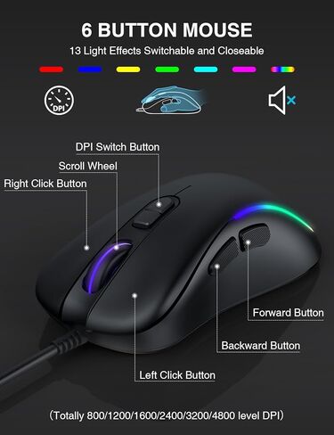 لوحة مفاتيح وماوس سلكية من SABLUTE، طباعة كبيرة، 4 أوضاع إضاءة خلفية و7 ألوان، مسند للمعصم، حامل هاتف، مجموعة لوحات مفاتيح مريحة، مفاتيح حروف كبيرة لكبار السن، ضعاف البصر، متوافق مع أجهزة الكمبيوتر الشخصية والكمبيوتر المحمول in Kuwait