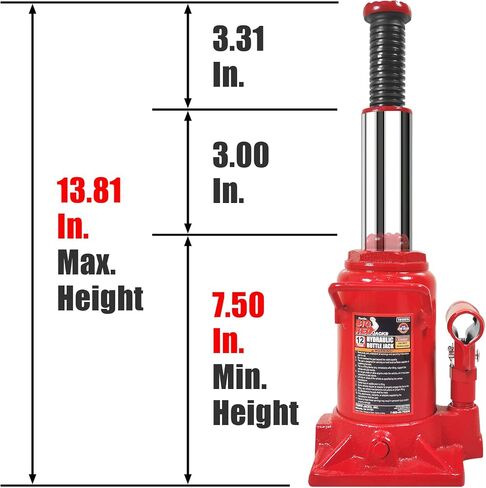 BIG RED T91207A Torin Hydraulic Stubby Low Profile Welded Bottle Jack, 12 Ton (24,000 lb) Capacity, Red in Saudi Arabia