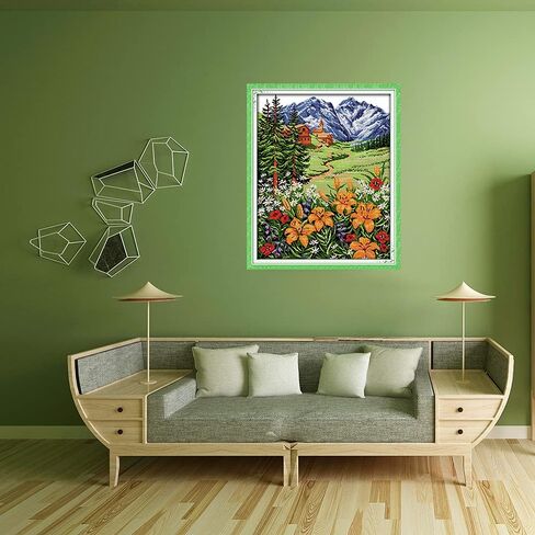 مجموعة أدوات التطريز المتقاطعة من Joy Sunday مقاس 14 قيراط مجموعة كاملة من أدوات التطريز المبتدئة للمبتدئين بنمط مطبوع مسبقًا - جبل الثلج في الربيع in Kuwait