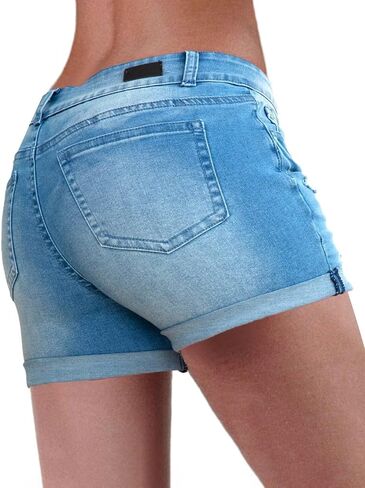 Flamingals Ripped Denim Shorts for Women Button Up Distressed Raw Hem Jean Shorts in Saudi Arabia