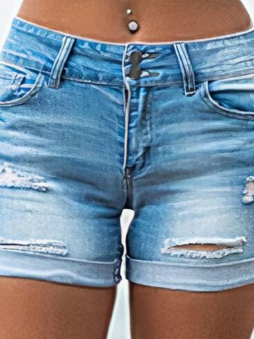 Flamingals Ripped Denim Shorts for Women Button Up Distressed Raw Hem Jean Shorts in Saudi Arabia