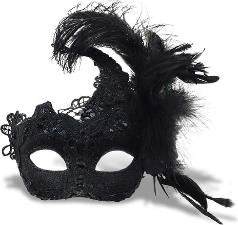 قناع تنكر قوطي أسود من Attitude Studio مع حواف مطرزة وريش in Kuwait