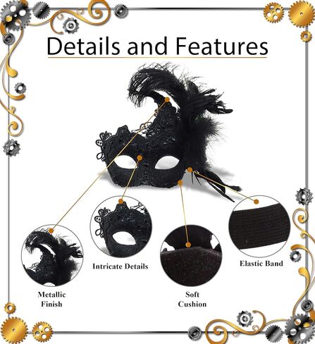 قناع تنكر قوطي أسود من Attitude Studio مع حواف مطرزة وريش in Kuwait